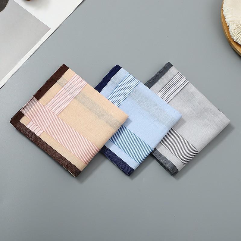 3Pcs 40x40cm Vintage Plaid Striped Woven Polyester Cotton Men Handkerchiefs Sweat Wiping Square Towels Soft Absorbing