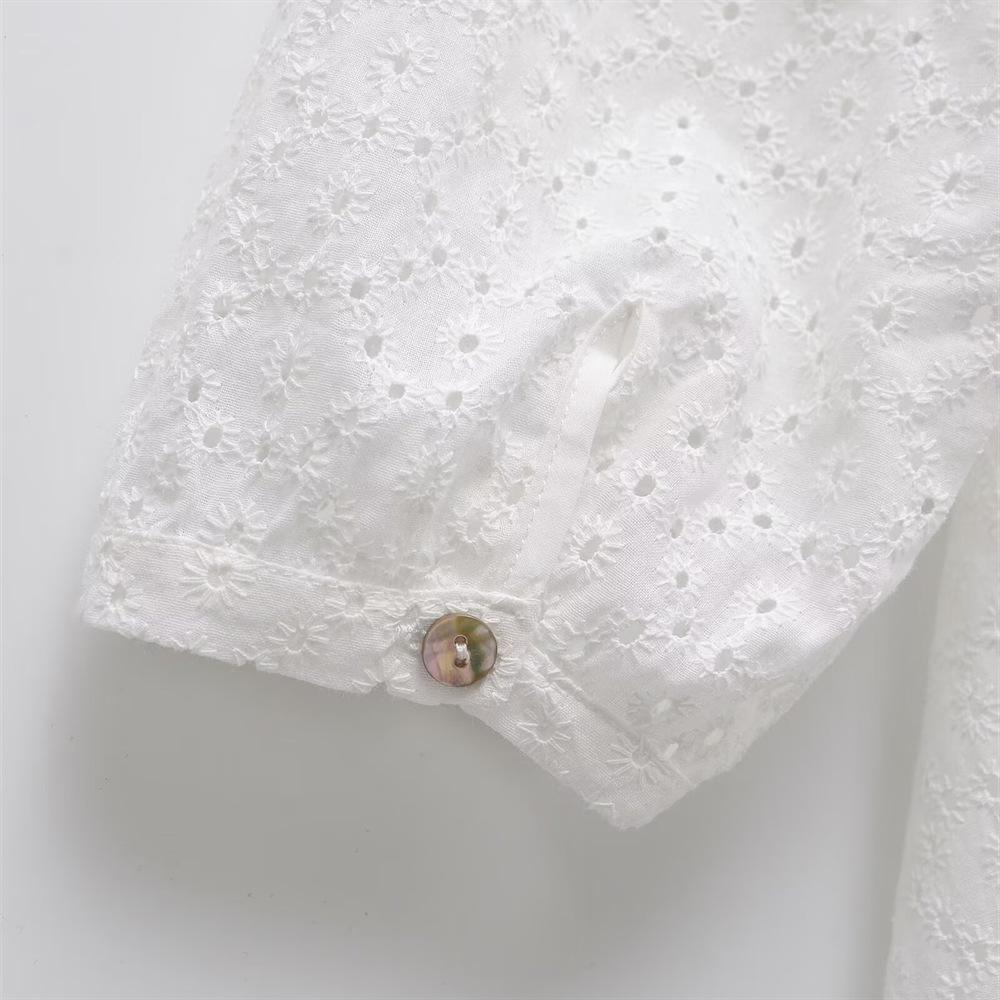 Spring/Summer 2025 Women's Embroidered V-Neck Elastic Waist Slimming Long-Sleeve Short Dress