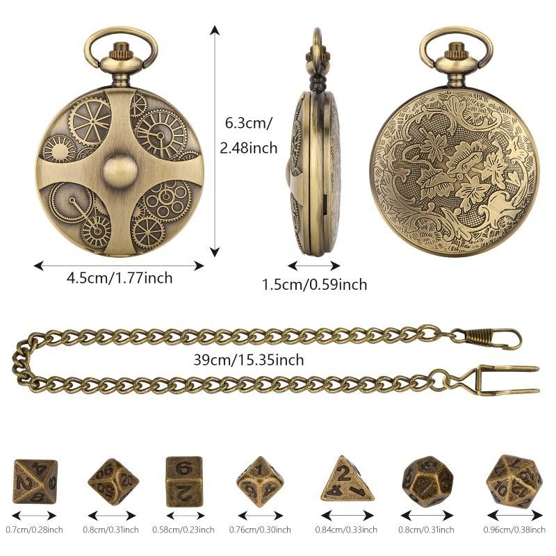 DND Dice Bronze Gear Pocket Watch Case Thick Waist Chain Bronze Dice Board Game