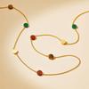 Chic Geometric Colored Beads Long Necklace, Stainless Steel Layered Sweater Chain Necklace, Stackable Fashion Jewelry for Women