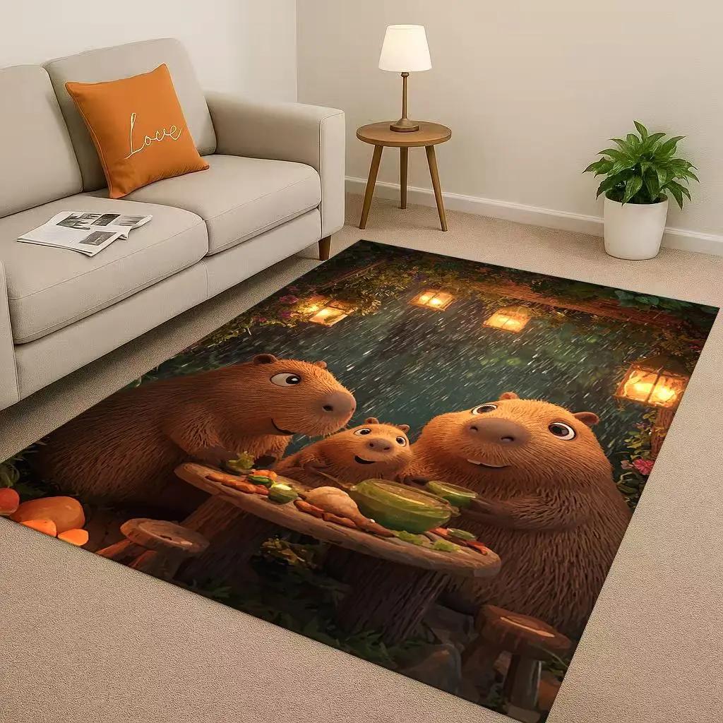 3D Cute Capybara Art Cartoon Living Room Non-Slip Area Rug Soft Carpet for Bedroom Playroom Sofa , Easy Clean Home Decor Doormat
