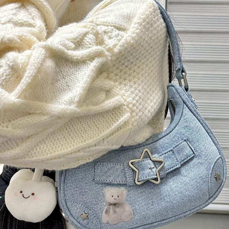 Модные женские сумки, холщовые сумки через плечо, женская сумка Y2K со звездным декором, винтажные кошельки-клатчи, повседневные женские сумки-хобо