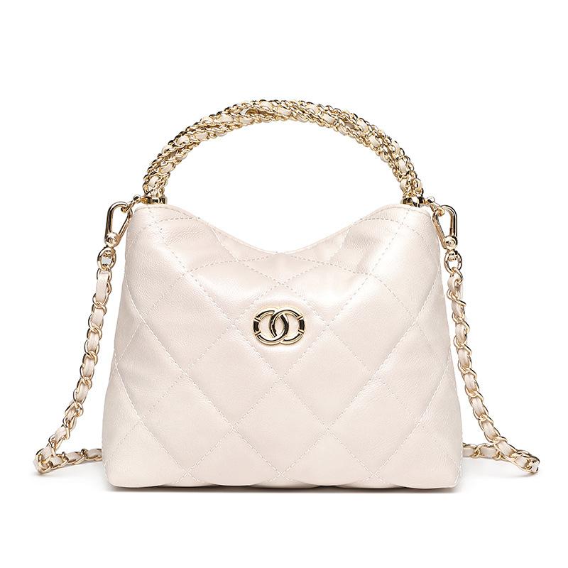 Diamond Check Bag Soft Leather Twist Chain Handle Handbag Lunch Box Bag Single Shoulder Crossbody Small Fragrant Woman Bag