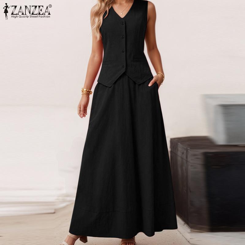 ZANZEA Женские безрукавки, топы и длинные юбки, летние комплекты из двух частей