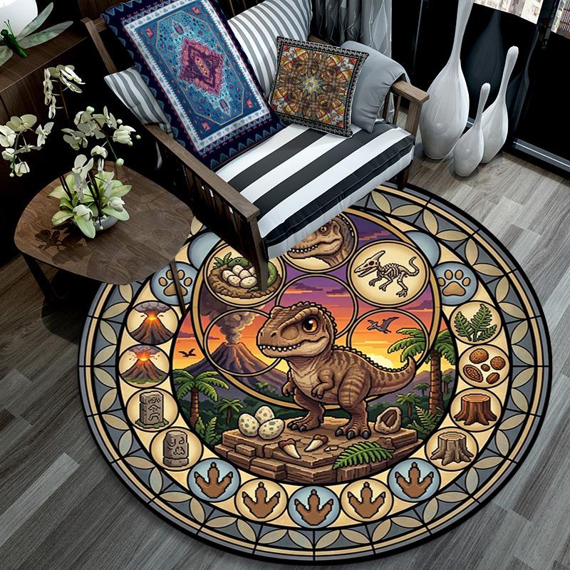 Prehistoric Glass Round Area Rug Under Office Chairs Bedroom Living Room Home Decor