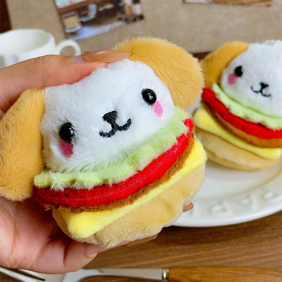 Hamburger Dog Plush Keychain With Pp Cotton Filling For Gift And Bag Decoration