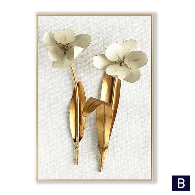 Скандинавский золотой абстрактный лист, цветок, настенное искусство, холст, современная живопись, плакат, печать, настенная картина для гостиной, домашний декор