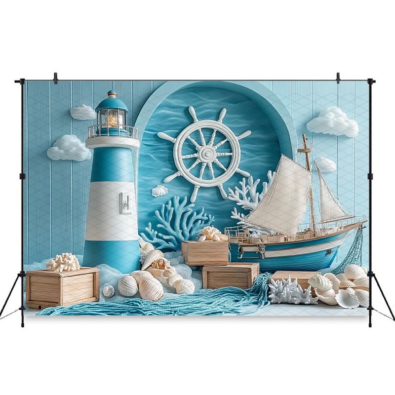 Mocsicka Фотофон День Рождения Дети Baby Shower Портретный Фон Синяя Часовая Башня Парусник Узоры Декор Фотостудия