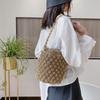 Summer Handmade Crossbody Bag for Women Beach Weaving Drawstring Straw Bucket Shoulder Bag