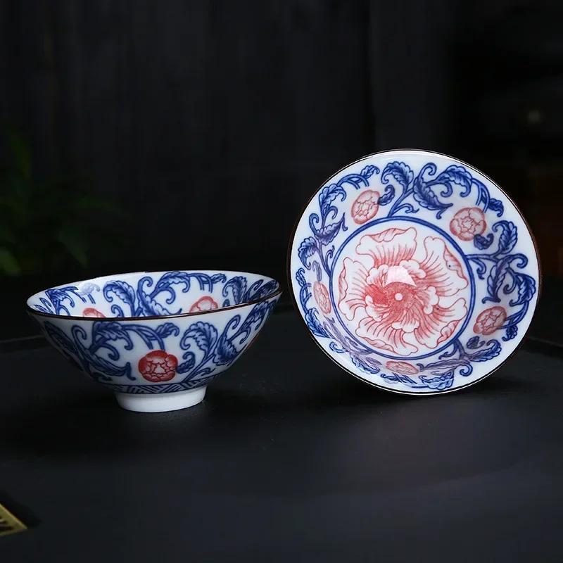 1 шт. китайская бутиковая керамическая чашка для чая, сине-белая фарфоровая чаша для чая, расписанная вручную, чашка для чая для путешествий и медитации, чайный набор 70 мл