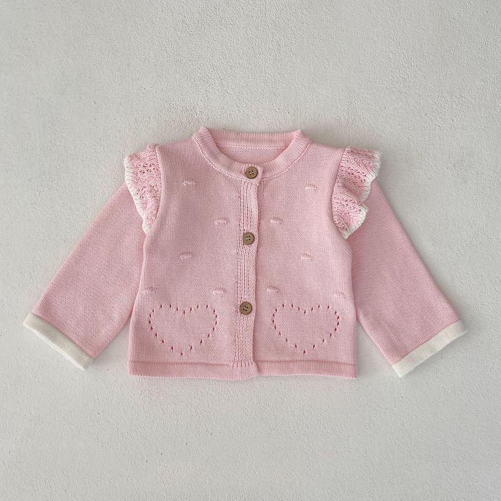 2024 Autumn Infant & Toddler Girls' Pink Knitted Jacket with Pink Ruffle Skirt Pants Set