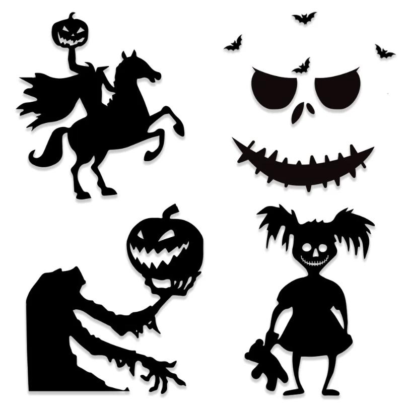 Halloween decoration room door stickers window decor skeleton hand pumpkin DIY devil witch hat glass window stickers ghost