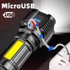 5 LED Flashlight USB Rechargeable Super Bright Outdoor Multi-function Waterproof Long-range Spotlight Battery Indicator COB Flood Light 4 Mode