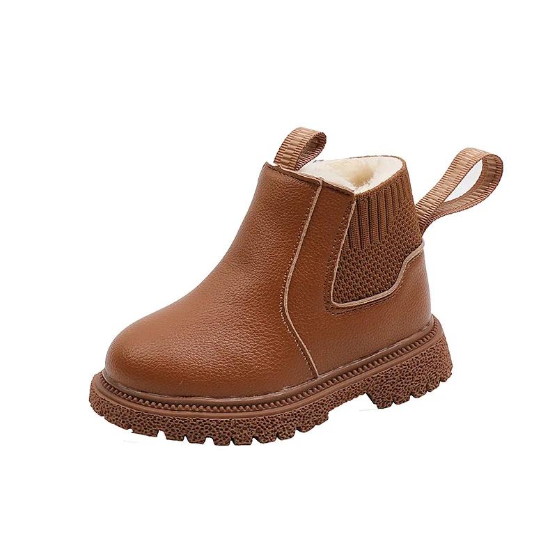 Winter Boots Kids Boys Girls Short Boots Black Beige Brown Velvet Chelsea Boots for Toddlers Nice Children Platform Shoes I07088