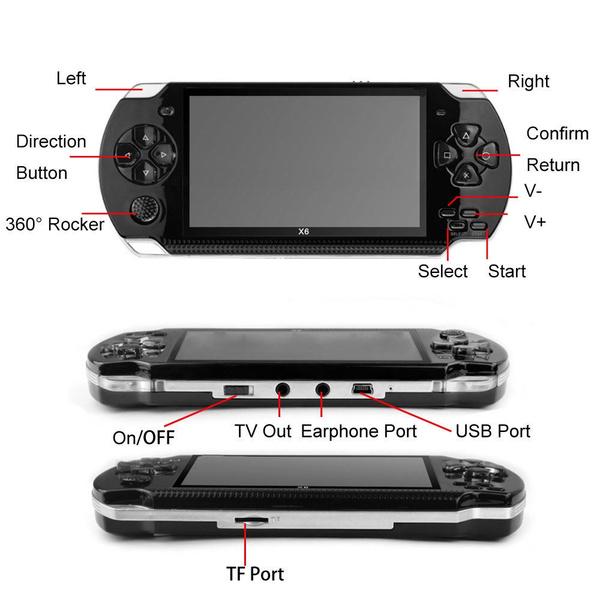 8GB 32-bit 4.3-inch PSP Portable Handheld Game Console X6 Arcade Nostalgia Retro FC Handheld GBA Electronic Handheld 10000 Games