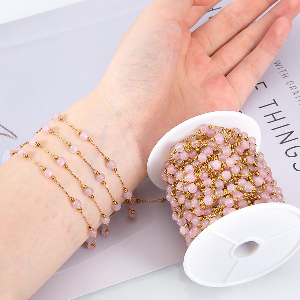 1M Stainless Steel Pink Ball Beads Beaded Chain 4.5mm Glass Crystal Link Chains for DIY Bracelet Necklace Jewelry Making Supply