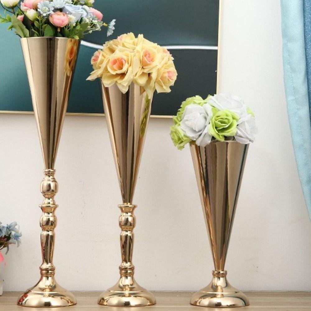 European Style Wedding Flower Vases Golden Silver Candle Holder Metal Vases  Hotel Banquet