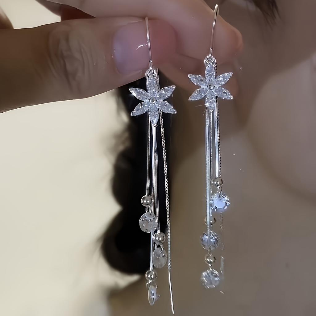 Длинные серьги-цветы с кисточками Niche Design Shiny Premium Earrings