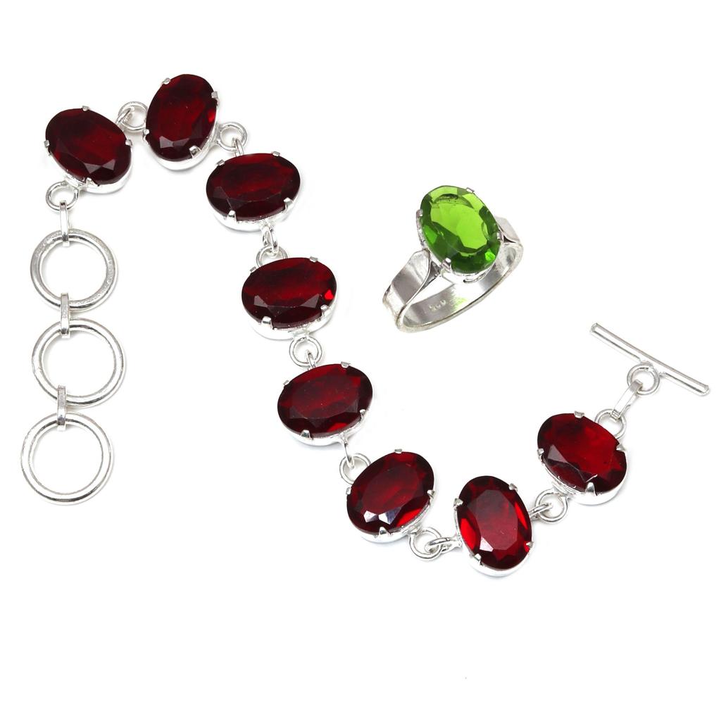 Mozambique Garnet Gemstone Women's Unisex Jewelry Bracelets & Rings 7-8''