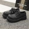 Couple Derby Shoes Men's Black Matte Big Head Leather Shoes 2024 New Spring and Autumn Platform Trend Shoes 1026-J