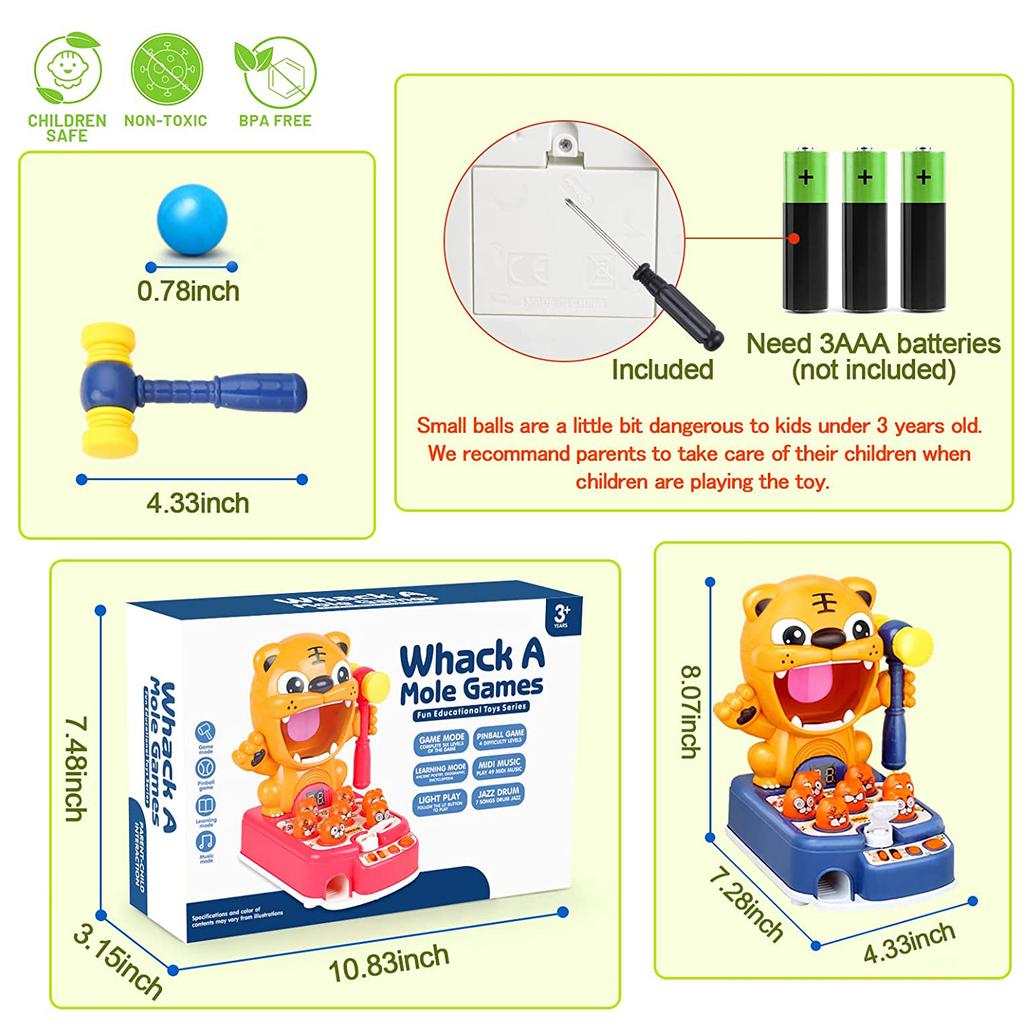 Мини-аркадная игра, ударная игрушка, удар по кротам тигра, интерактивная игрушка, развивающее образование, идея подарка на Новый год на день рождения для детей 3, 4, 5, 6, 7, 8 лет
