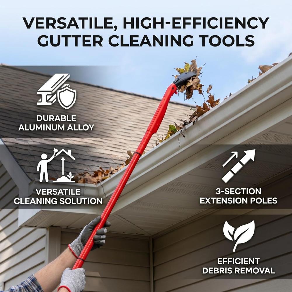 Aluminum Gutter Cleaning Tool Extension Telescopic Drainage Ditch Kit Durable Gutter Scoop
