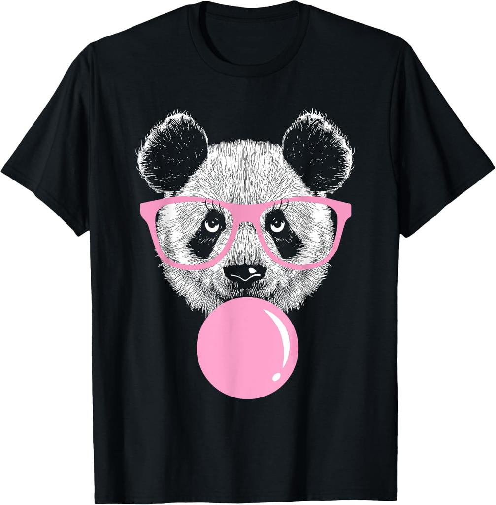 Cool Panda Face Eating Gum and Makes A Bubble Tee Cute Panda T-Shirt