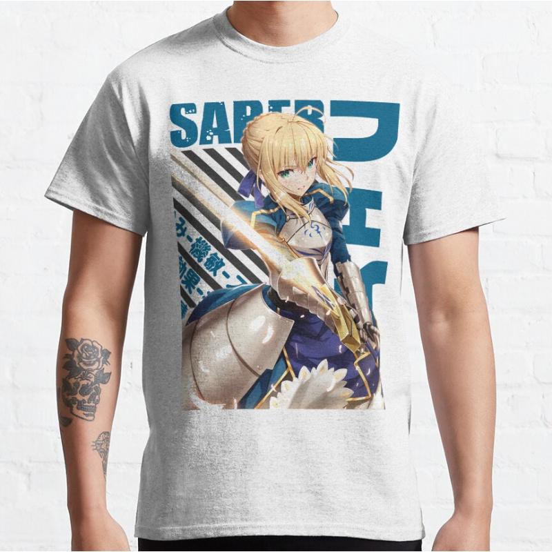Vintage Washed Saber Fate Stay Night Kawaii Japanese Anime Gaming Merch Fan Gift Graphic T-shirt Men Women Printed Tee Summer Casual Fashion Clothing