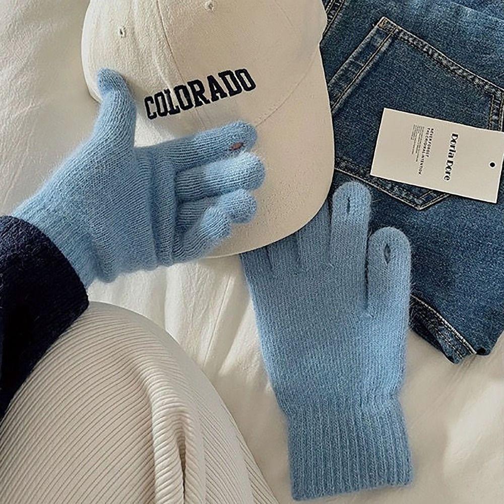 Конфетных цветов зимние бархатные перчатки Зимние теплые перчатки для пальцев Вязаные перчатки Для женщины девушки девы
