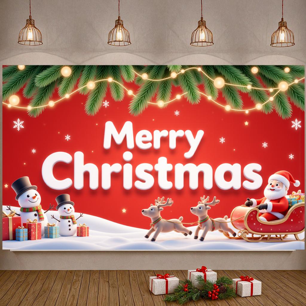 Xmas Display Santa Claus Print Snowman Display Holiday Backdrop Winter Scene Santa Claus Banner For New Year Party Xmas