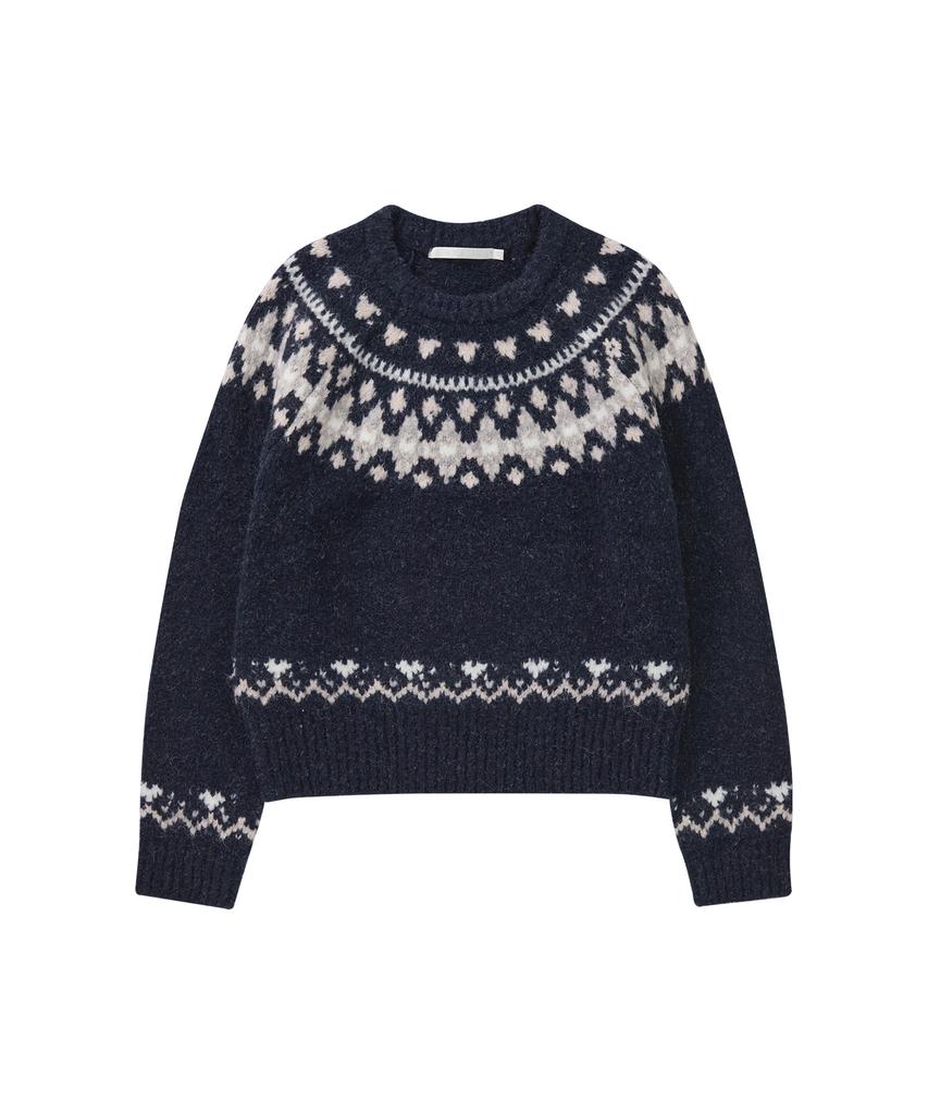 Deuloupisumeon [Drawfit Женский X Алоха] Пулловер в клетку Nordic Knit [Темно-синий]