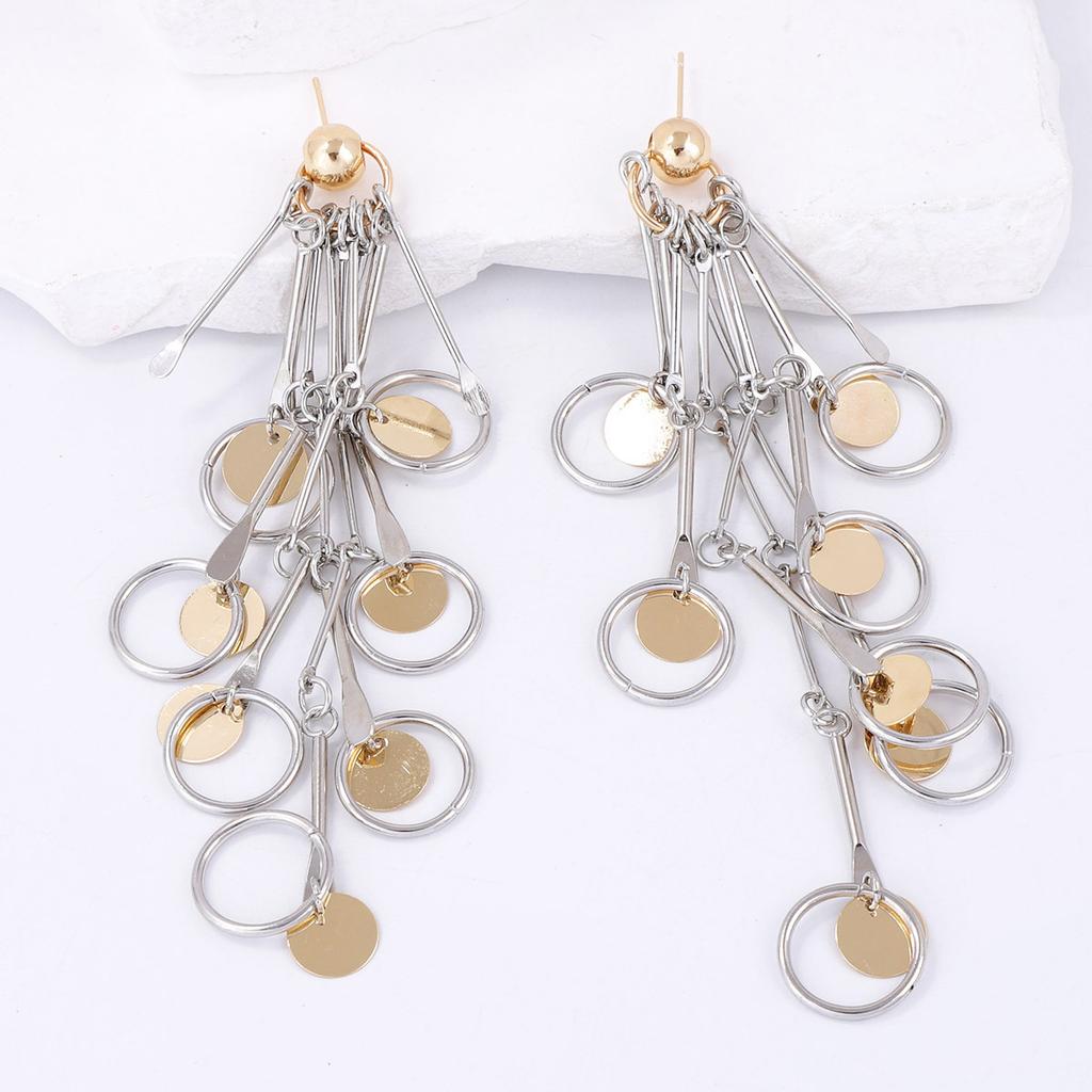 Европейский и американский тренд на легкую роскошь, сочетание цветов, металл, дизайнерское чувство, дисковый кулон, серьги с бахромой, длинные серьги с бахромой