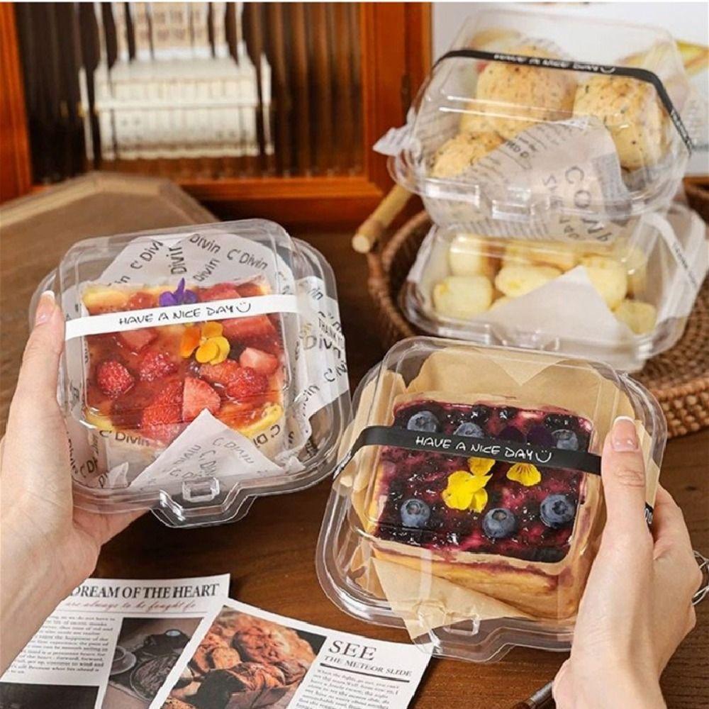 10pcs Simple Plastic Cake Takeout Box Transparent with Lids Cake Packing Box Disposable Dessert Boxes Tiramisu