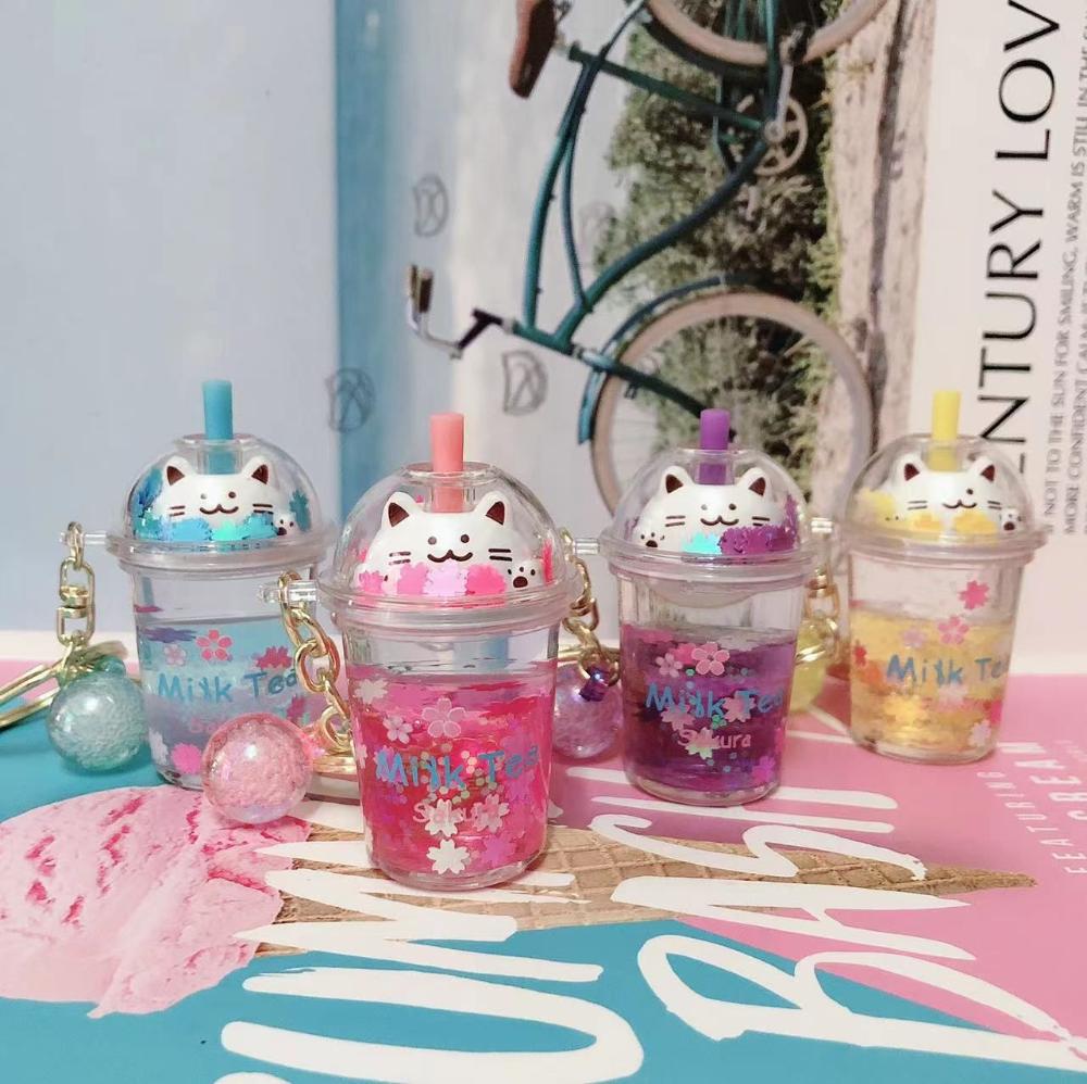 Брелок Мультяшные Подвески Брелок для Ключей Машины Брелок в Виде Бутылки Молочного Чая Брелок с Кошкой Сакурой Держатель для Ключей