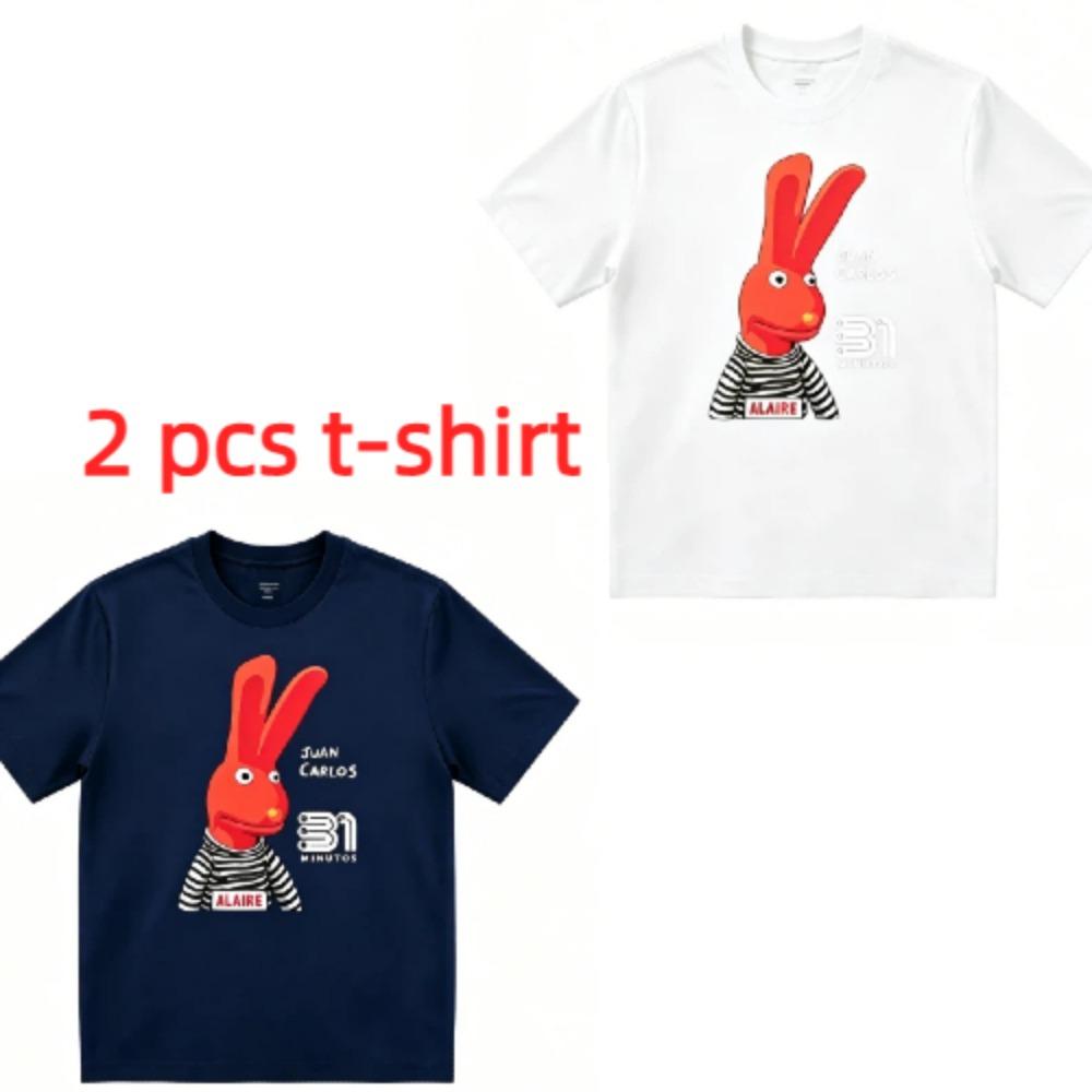 Funny Cartoon Red Eared Rabbit Print Women's T-Shirts Summer Fashion Street Outdoor Casual T-shirt Tops for Men's and Women's Tees Top