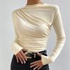 Solid Color Slim Fit Long Sleeved T-shirt for Women's Top