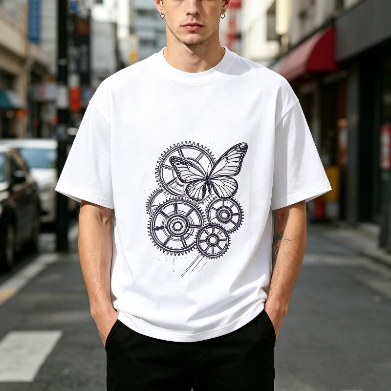 Steampunk Enthusiast T-Shirt Vintage Butterfly with Gears Graphic Tee streetwear anime tshirt