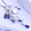Синий кубический цирконий, натуральный пресноводный ожерелье, жемчужный кулон для женщин, модный жемчужный кулон в виде листа