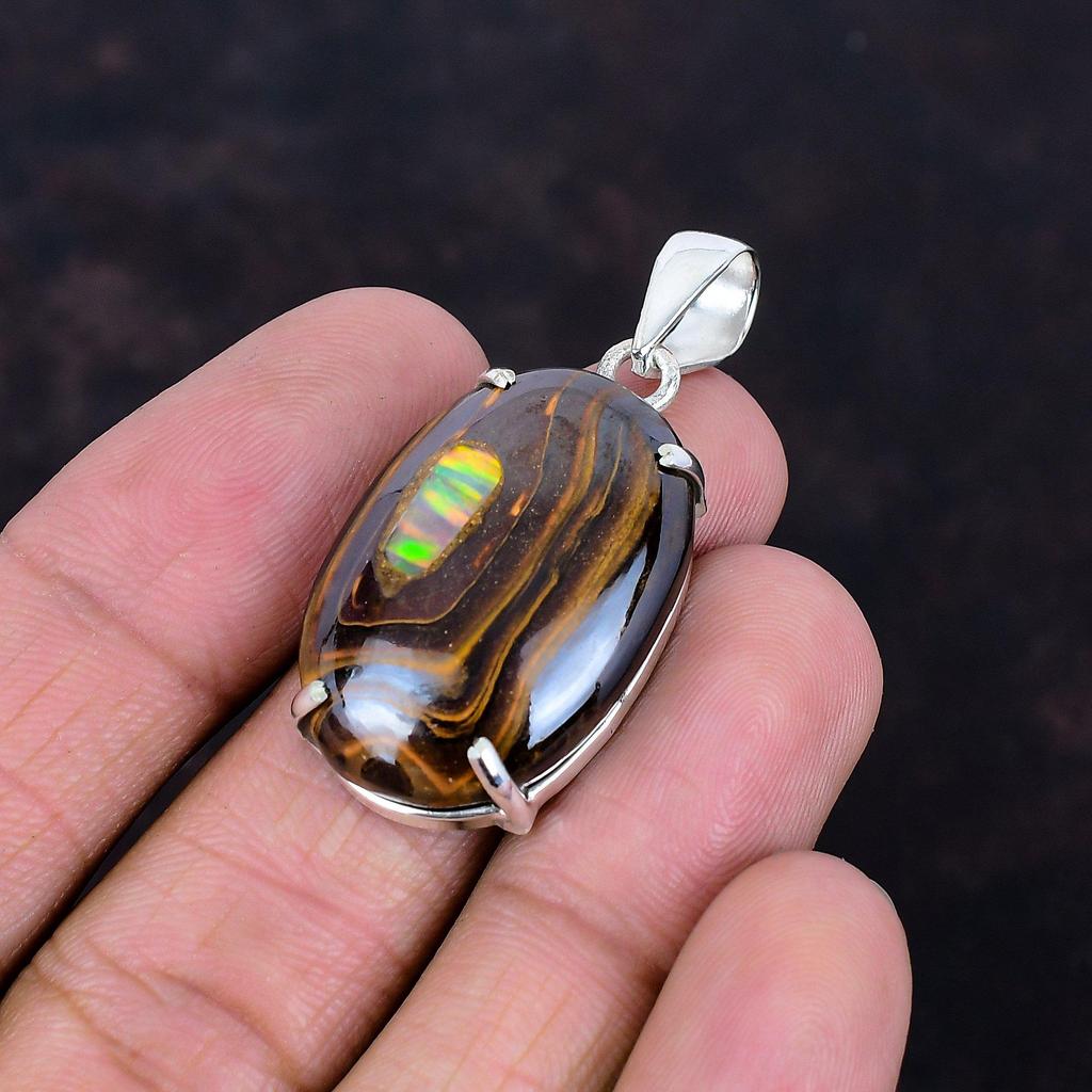 Подвеска из эфиопского опала в опале Боулдера, очень красивая подвеска из драгоценного камня, ручная работа, подвеска из стерлингового серебра 925 пробы, уникальная подвеска, подарки для мамы