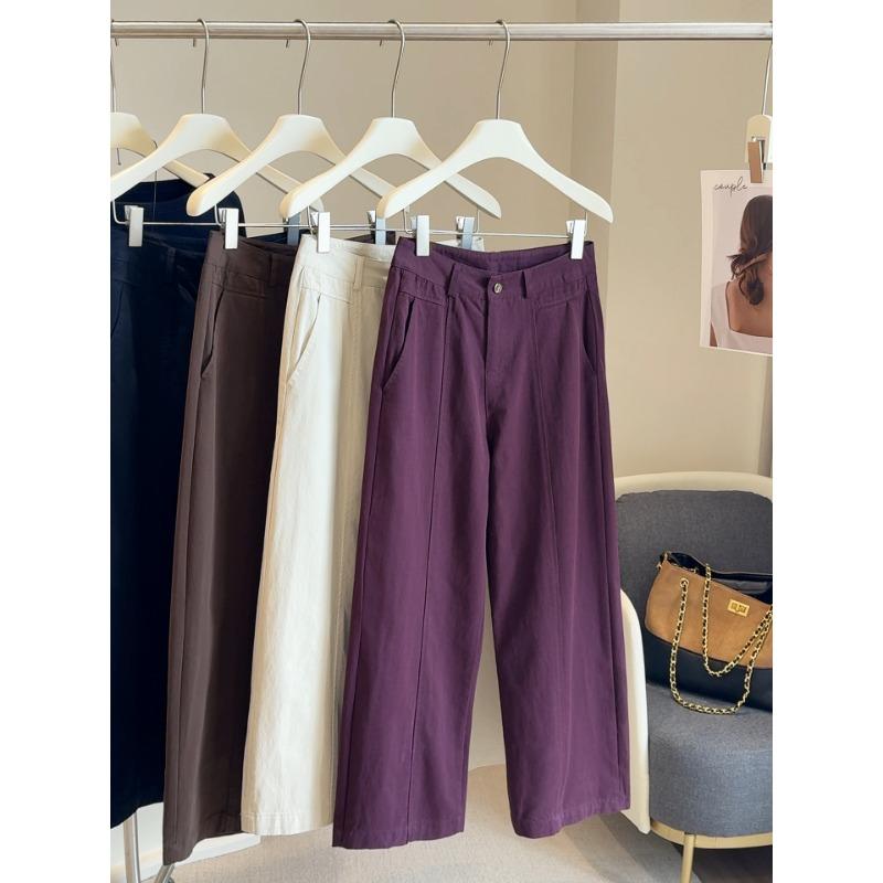 Маленькие повседневные брюки из стираного хлопка женские с высокой талией и тонкие осенние новые узкой версии драпирующиеся широкие прямые брюки