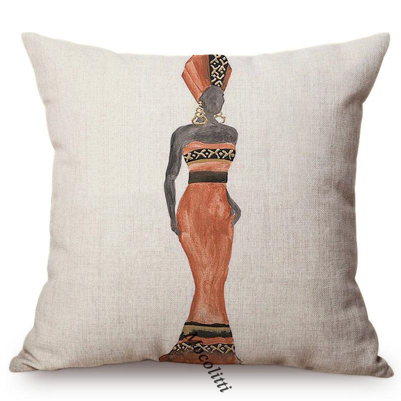 Traditional African Woman Cushion Cover, Elegant Style, Sofa Throw Pillow Case, Africa Exotic Cotton Linen, Home Decoration