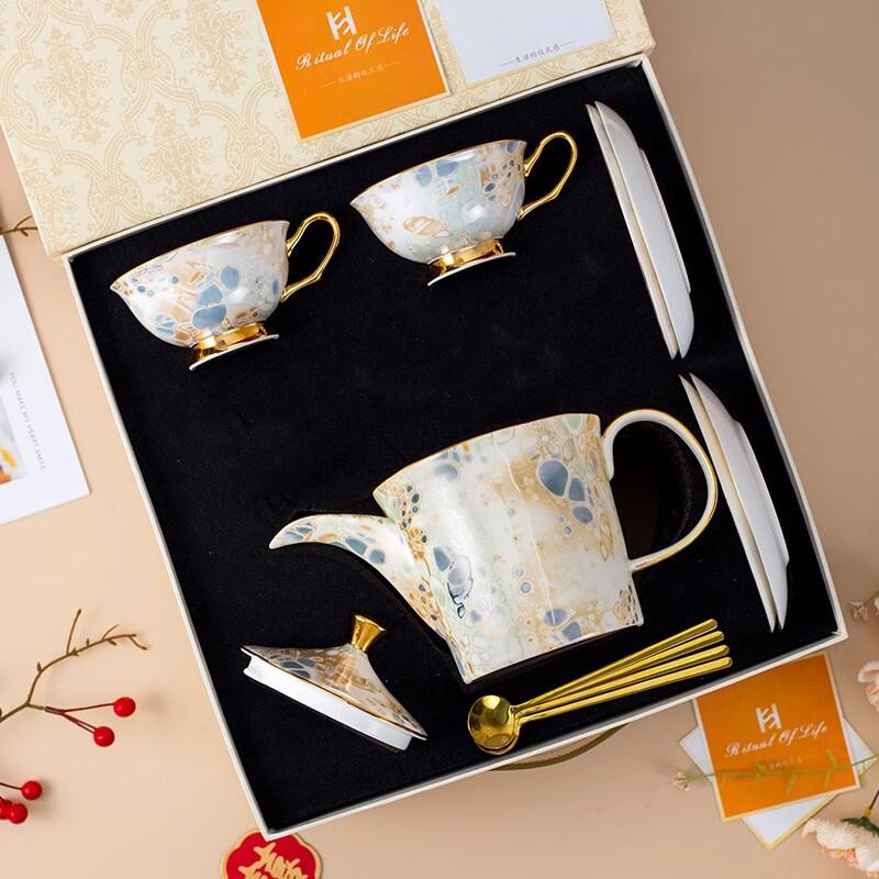 DHGU Позолоченный Европейский Кофейный и Чайный Сервиз из Костяного Фарфора