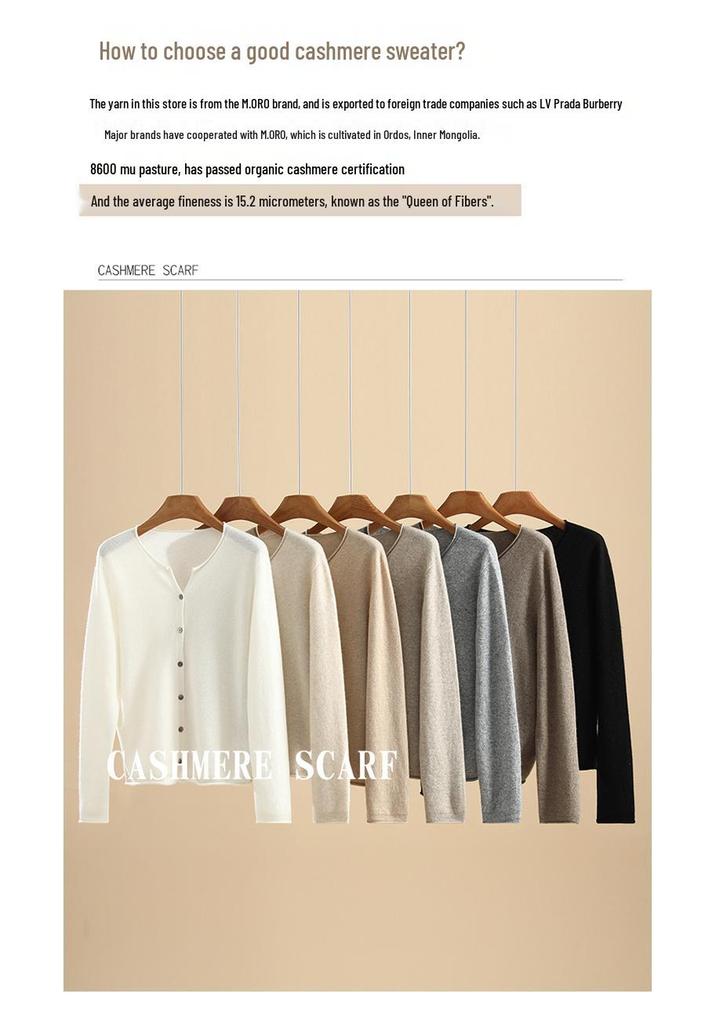 Women's Pure Cashmere V-Neck Cardigan - Autumn/Winter Solid Color Single-Breasted Knit Sweater Coat