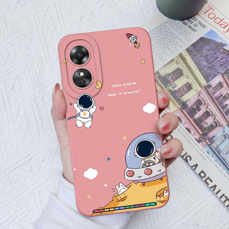 Чехол для телефона для OPPO A1 Pro 5G A9 A11 A15 A15S A17 A17K A33 A52, милый защитный чехол для камеры астронавта, жидкий силиконовый мягкий чехол для OPPO A58 Fundas Coque