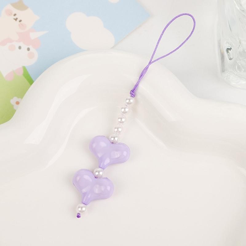 Delicate Heart Phone Charm Colorful Handmade Heart Phone Strap Acrylic Material Heart Phone Jewelry Gift for Women Girls