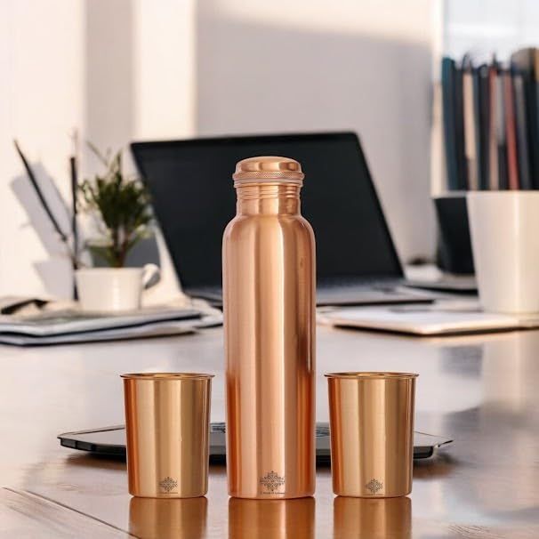 Новый подарочный набор для напитков Copper Drink с простым матовым дизайном, 1 бутылка и 2 стакана с коробкой, подарочный предмет для случаев, вечеринок, бутылка-1 литр и стакан-300 мл