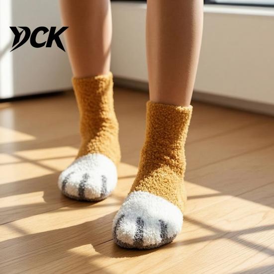 Essential Autumn Winter Socks Cute Cat Paw for Women, Fuzzy Socks, Cozy Soft Plush Skin Friendly Breathable Animal Slipper Warm Coral Fleece Sleeping