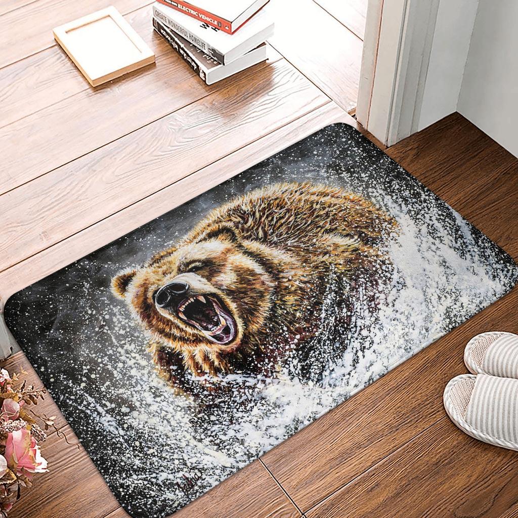 Angry Bear Doormat Anti-Slip Entrance Kitchen Bath Door Floor Mat Garden Rug Carpet Footpad