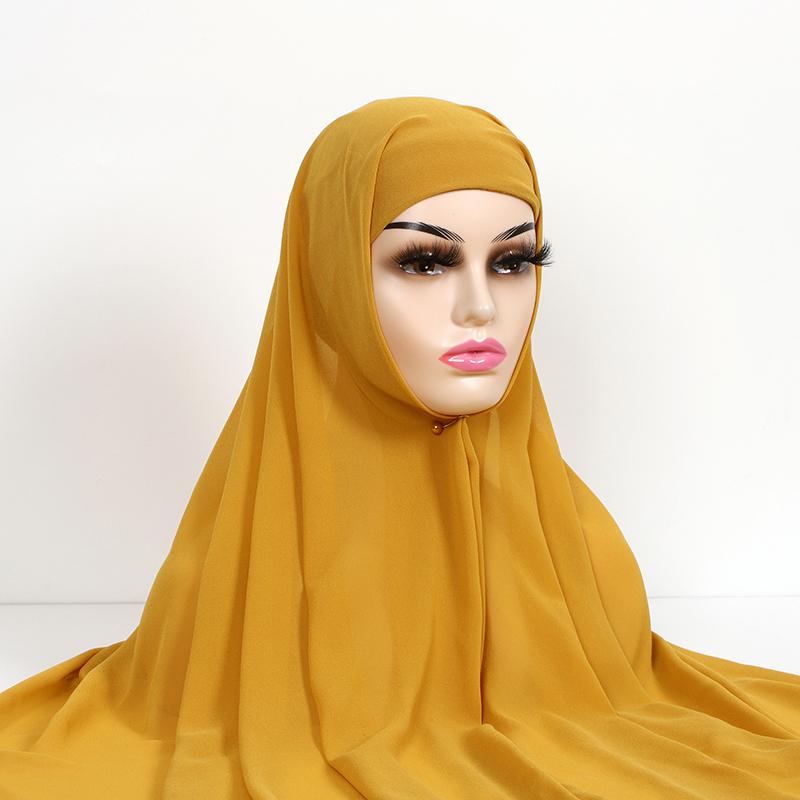 Women Muslim Chiffon Hijab With Cap Bonnet Instant Chiffon Hijabs Shawl Head Scarf Underscarf Caps Cover Headwrap
