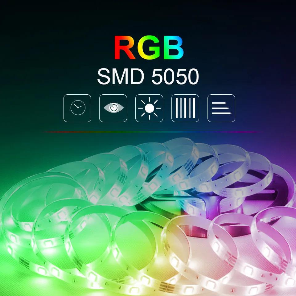 Комплект светодиодной ленты: 54 Семицветных Светодиода 5050RGB с ИК-управлением, Bluetooth, Приложением, Управлением Музыкой и Голосом, Режимами Стробоскопа и Атмосферы